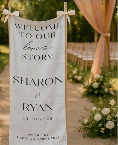Mapileng Personalized Wedding Cotton Linen Wall Tapestry Banner, Custom Couple - Image 3