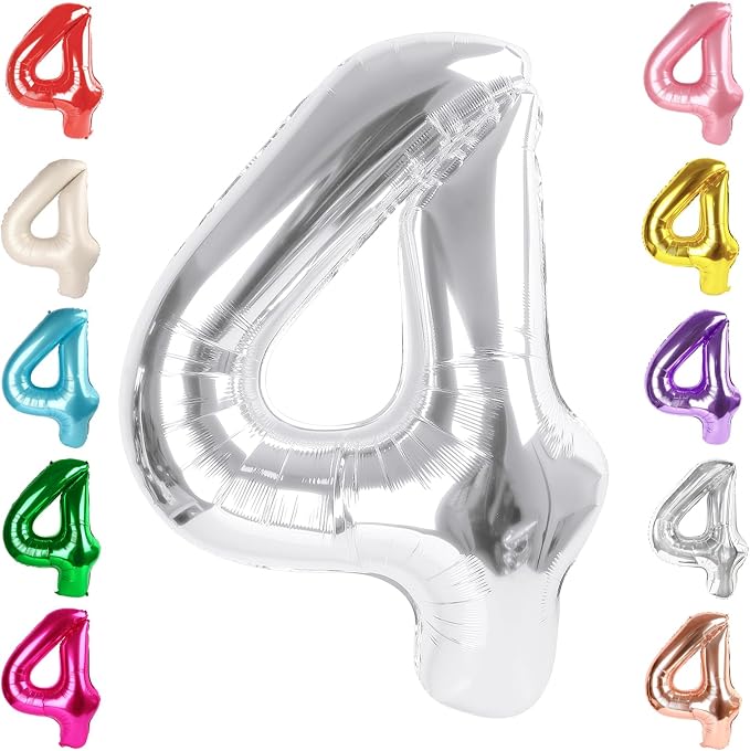 4 Balloon Numbers Birthday Decorations, 40In Silver Balloons by Mluchee