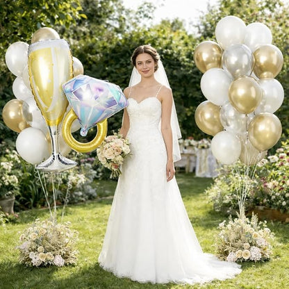 White Gold Balloons with 37inch Foil Diamond Ring Champagne Glass Balloons - Image 7
