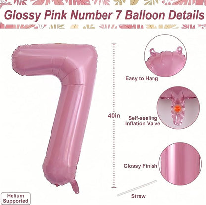 Pearlescent Pink Number 7 Balloon 40 Inch, Shiny Foil - Image 4