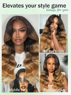 KLAIYI Ombre Highlight Blonde Loose Wave Pre Everything Glueless 13x4 Lace Front Wigs Human Hair Drawstring Balayage Brown Pre Cut Pre Plucked Bleached Ready to Wear and Go Wig with Dark Roots 16Inch