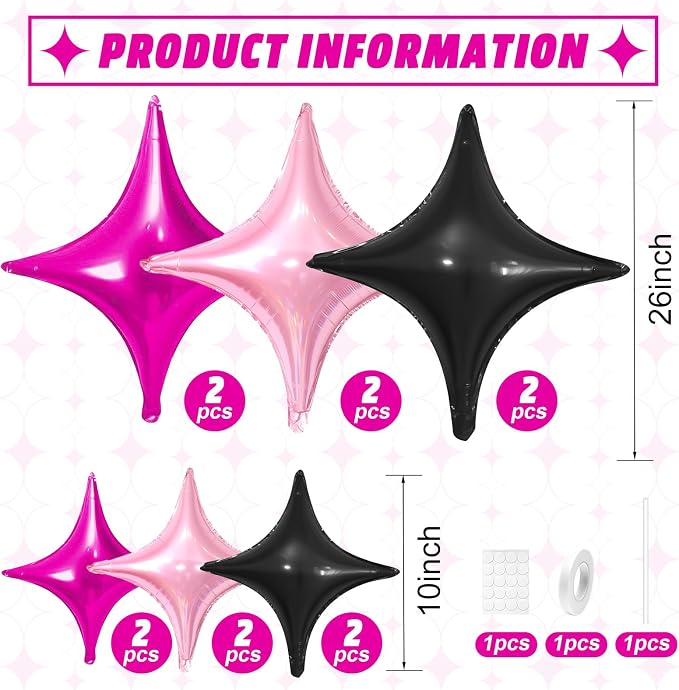 Hot Pink Black Star Balloons, 26Inch and 10Inch Black and Pink Quadrangle - Image 2