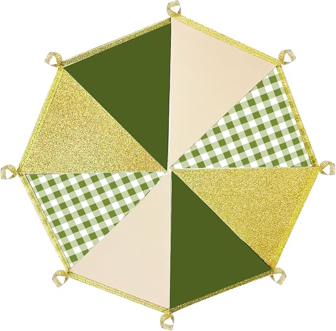 Sage Green Gold Buffalo Plaid Pennant Banner Flag Olive Green Gold Hanging - Image 4