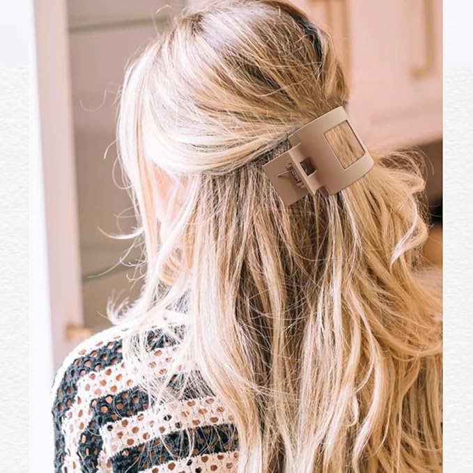 Velscrun Flat Hair Clips for Women Girls, Matte Lay Flat Claw Clips, Strong Hold Large Hair Clip for Thick or Thin Hair, French Duck Billed Hair Jaw Claw Clip, Non Slip Grip for Daily Styling Brown