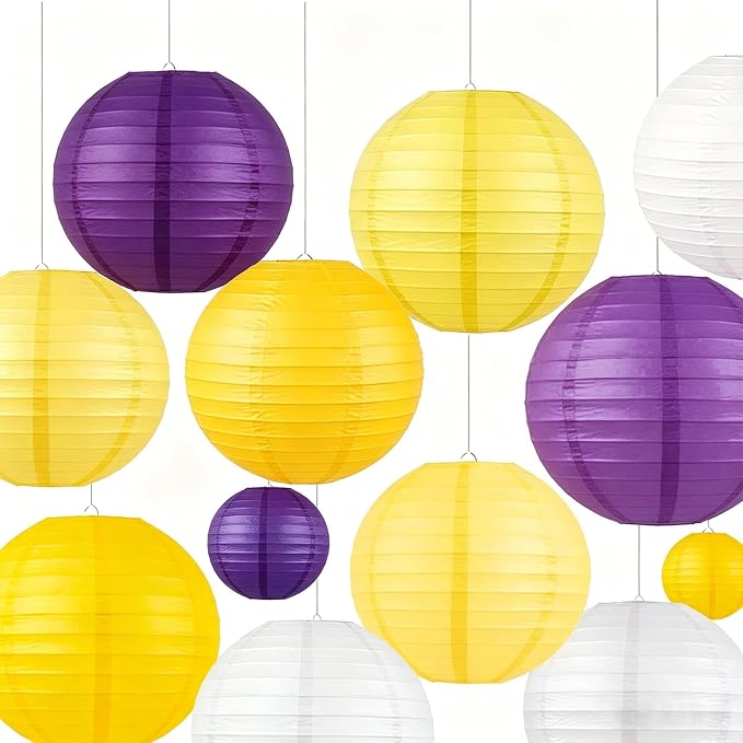 Purple Yellow Round Paper Lanterns Set of 12, 6/8/10 Inch Multi Colored Hanging by AimtoHome