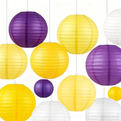 Purple Yellow Round Paper Lanterns Set of 12, 6/8/10 Inch Multi Colored Hanging by AimtoHome