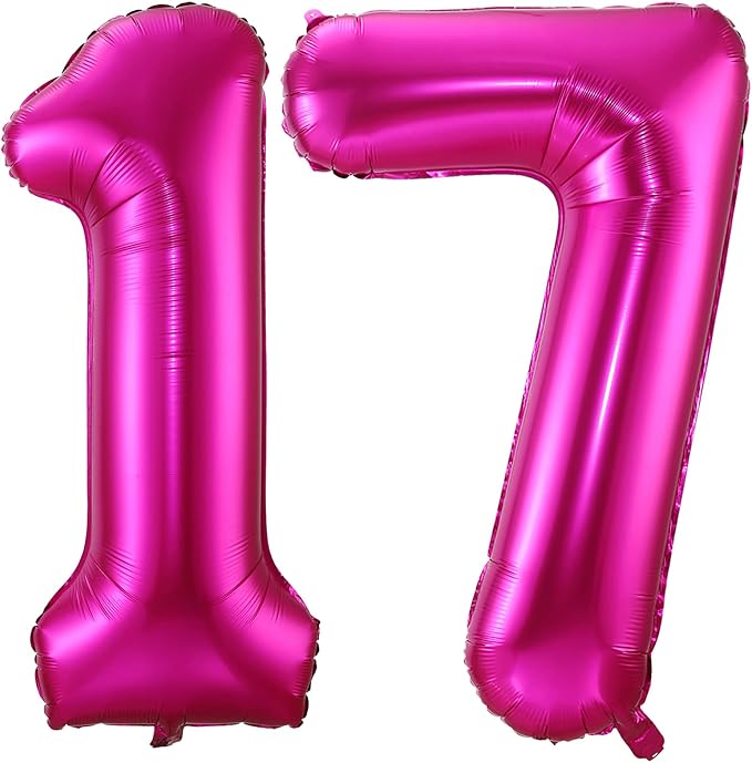 Hot Pink 17 Balloon Numbers, 40 Inch 17th or 71st Birthday Balloon Foil Mylar by BBPOOL