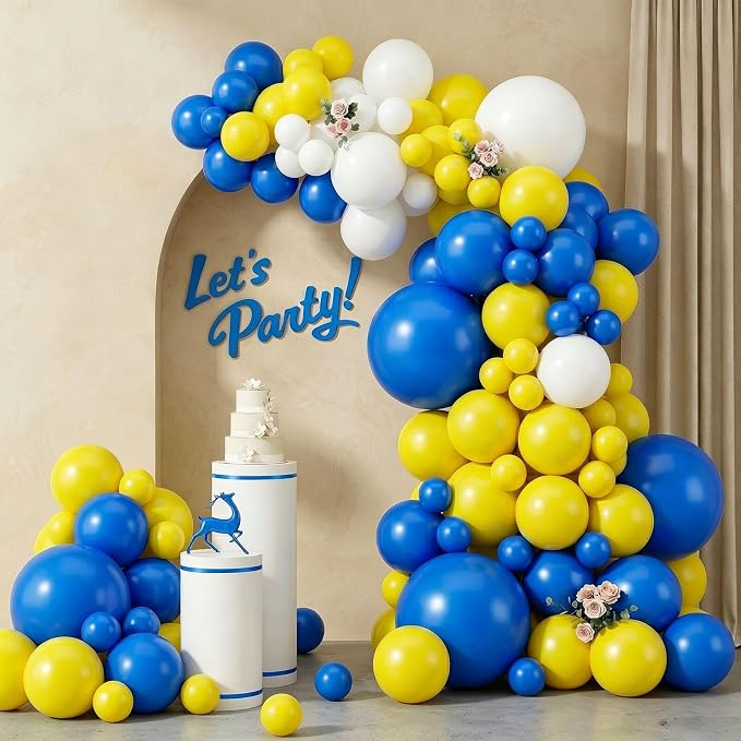 103pcs Blue and Yellow Balloon Garland Arch Kit, 18/12/10/5 Inch White Royal by ZizasAry