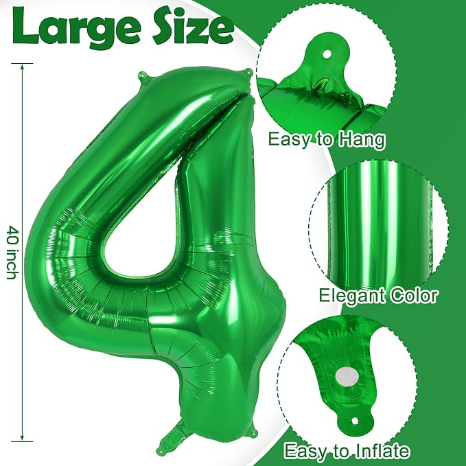 Dark Green Number 4 Balloon 40 Inch, Big Large Foil Helium Number Balloons - Image 3