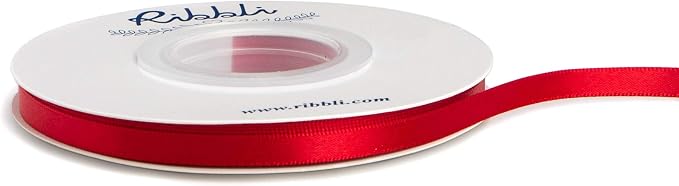 Ribbli Double Faced Red Satin Ribbon, 1/4” x Continuous 25 Yards, Use by Ribbli