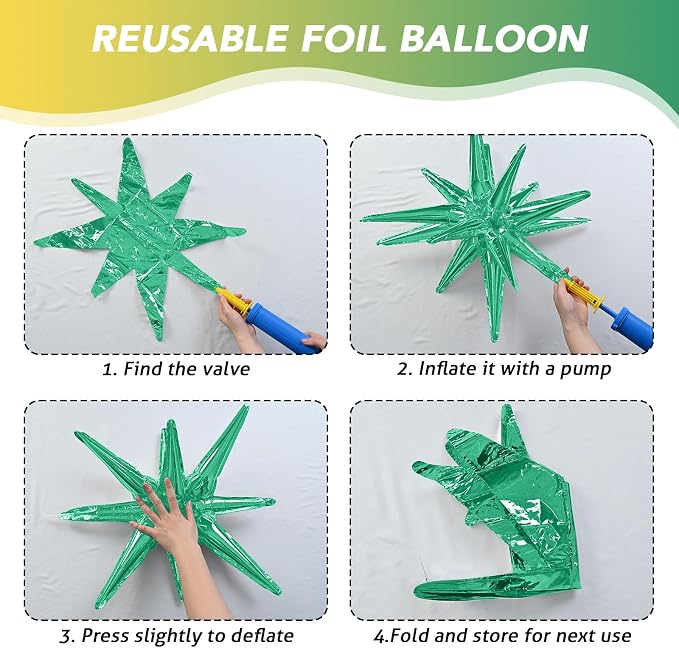 HILAVO 6PCS Green Gold Star Balloons, 22Inch Large Star Shaped Balloon Foil - Image 3