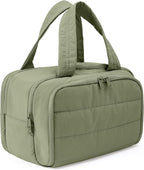 Travel Toiletry Bag for Women, Large Wide-open Puffy Cosmetic Makeup Bag with Wet-Dry Separation, Multi-Pocket Organizer with Carry Handle for Toiletries, Cosmetics, Essentials, Green