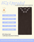 Full Shine Clip in Hair Extensions Real Human Hair Dark Brown 150 G Straight Dark Brown Human Hair Clip ins 24 Inch Invisible Triple Weft Brunette Hair Extensions for Thin Hair 7 Pcs