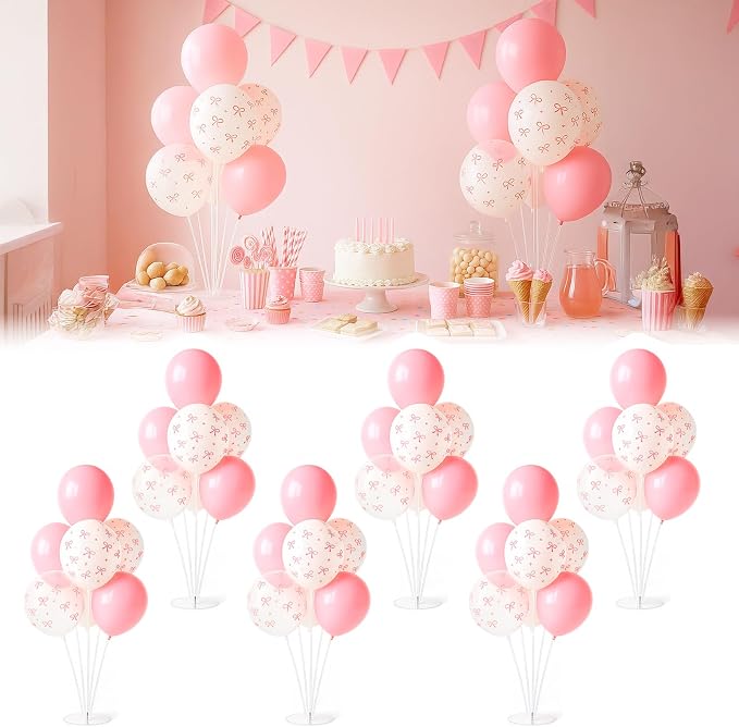 6pcs Pink Bow Balloon Stands Kit Table Centerpiece Table Decorations by Unknown