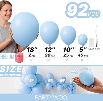 PartyWoo Light Blue Balloons 92pcs Different Sizes of 18 12 10 5 Inch Baby - Image 6