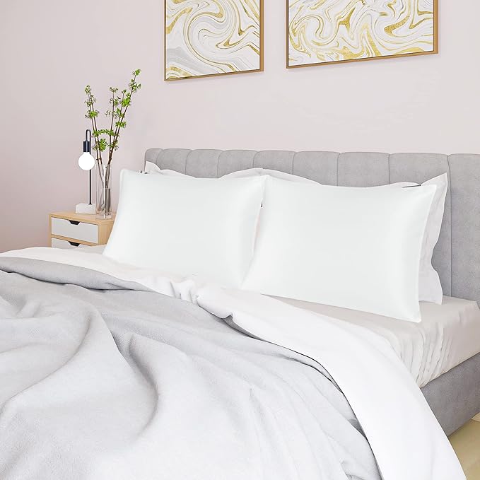 uxcell 2 Pack Silk Satin Pillowcase for Hair and Skin, Cool, Silky, Soft Breathable Pillow Cases King Size 20x36 Inch Sateen Pillowcase Snow White with Envelope Closure