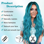 NAYOO Long Ombre Bluish Green Wavy Wig for Women 26 Inch Middle Part Curly Wavy Wig Natural Looking Synthetic Heat Resistant Fiber for Daily Party Use (Ombre Bluish Green)