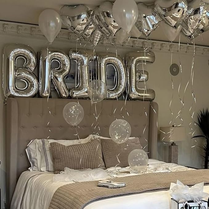 40 Inch BRIDE Balloons Bachelorette Party Decorations, Metallic Silver Bride - Image 6