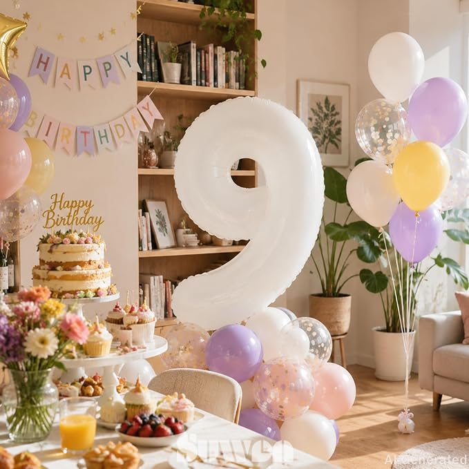 SUWEN 40 Inch White Large 9 Balloon Number Big Foil Helium Numbers 0-9 | Giant - Image 7