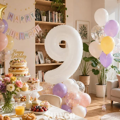 SUWEN 40 Inch White Large 9 Balloon Number Big Foil Helium Numbers 0-9 | Giant - Image 7