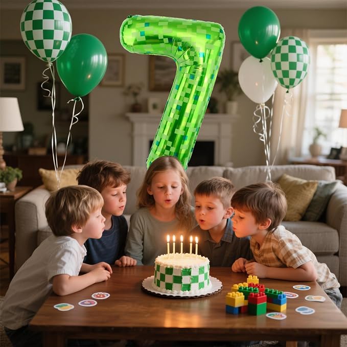 40 Inch Giant Green Pixel Miner Theme Number Balloons 40 Inch Foil Party - Image 7