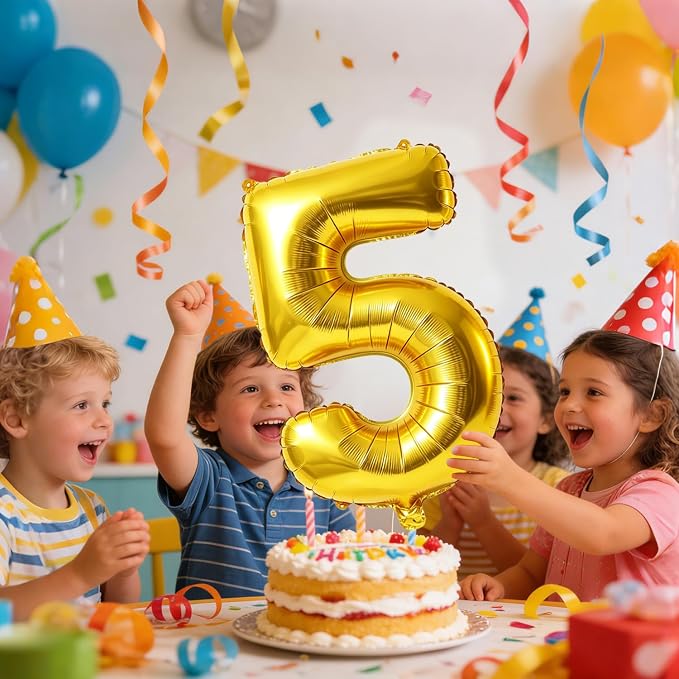 40 Inch Number 5 Balloons for 5th Birthday Party Decorations, 0-100 Gold Large - Image 2