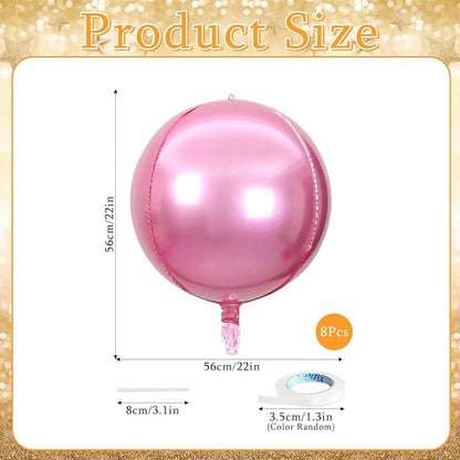 8 Pcs Pink Round Foil Balloons, 22 Inch, 4D Pink Mylar Orbz Round Balloons - Image 6