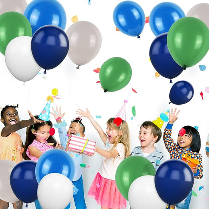 Blue Green Balloons Set, 12 Inch Navy Blue Dark Green Grey Latex Balloons Helium - Image 5