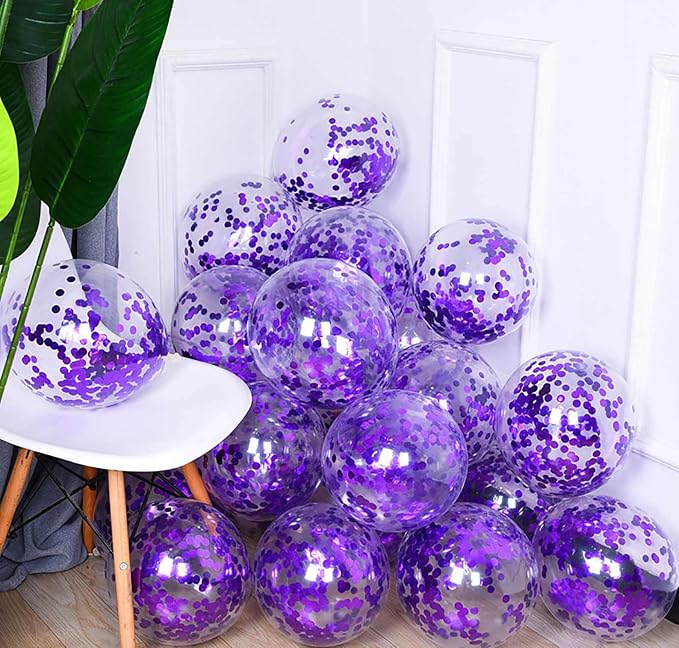 50pcs Purple Foil Confetti Balloons, 12 inch Latex Balloon - Image 3