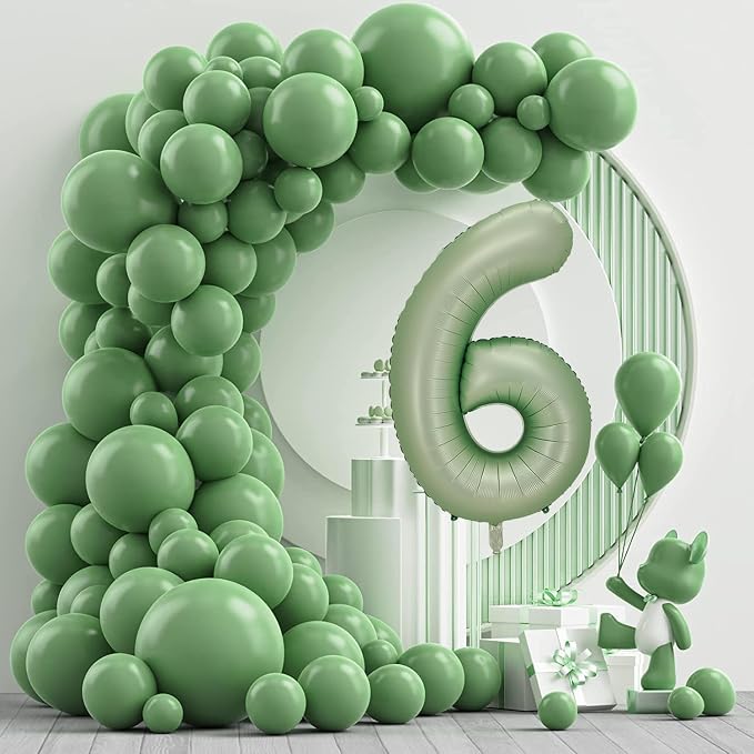 Number 6 Balloon, 40-Inch Sage Green Number Balloon | 40-inch foil balloon - Image 2
