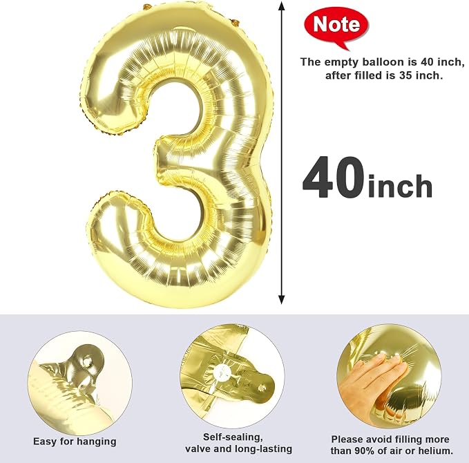 3 Balloon Number 40 Inch Light Gold Balloons - Image 5