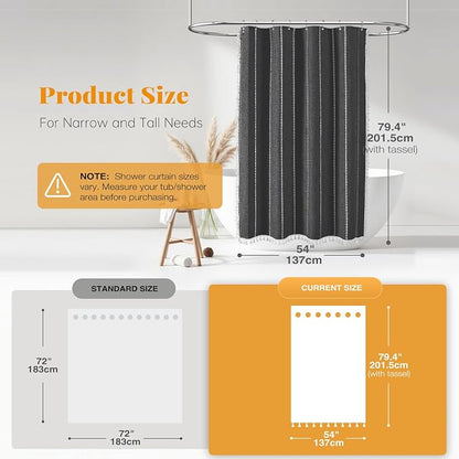54x78 Boho Farmhouse Linen Heavy Duty Shower Curtain, Charcoal Grey | Narrow - Image 3