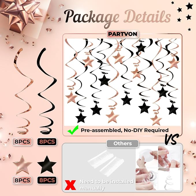 Rose Gold Black Hanging Swirl Decorations - Image 3
