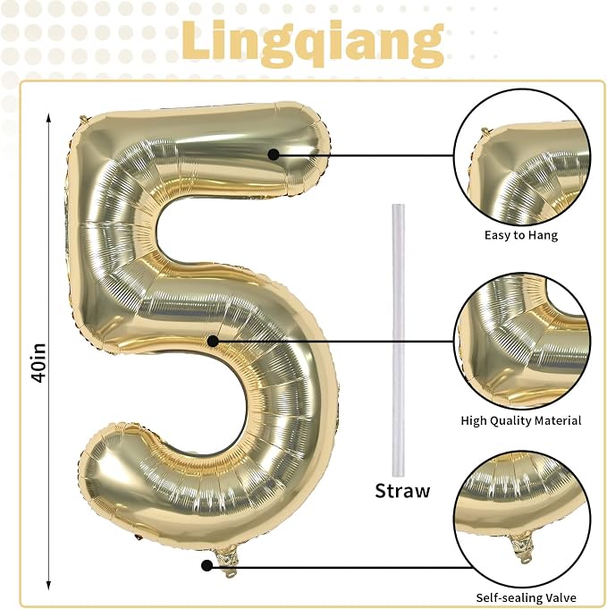 Lingqiang Champagne Gold Number 50 Balloons, 40 Inch Unisex Birthday Decorations - Image 2