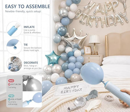 Blue Silver White Adult Birthday Balloon Garland Decor Kit | Easy DIY party - Image 2