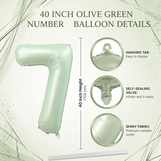 Olive Green Number 7 Balloon 40 Inch, Backdrop Sign - Image 4