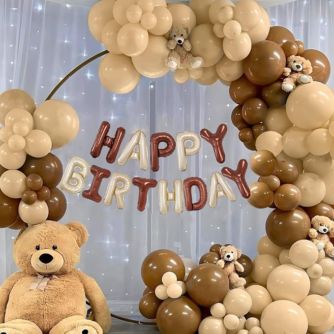 Beige Brown Happy Birthday Balloon Banner, 16 Inch Foil Mylar Cream Brown Happy - Image 5