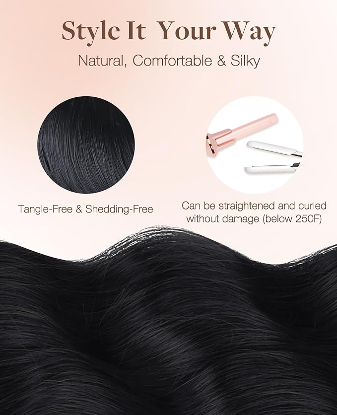 GOO GOO Invisi Edge Tape in Hair Extensions Human Hair, 1 Jet black 10pcs injected with 10pcs classical tape ins, 24inch 50g, Virgin Remy Hair, Natural Look