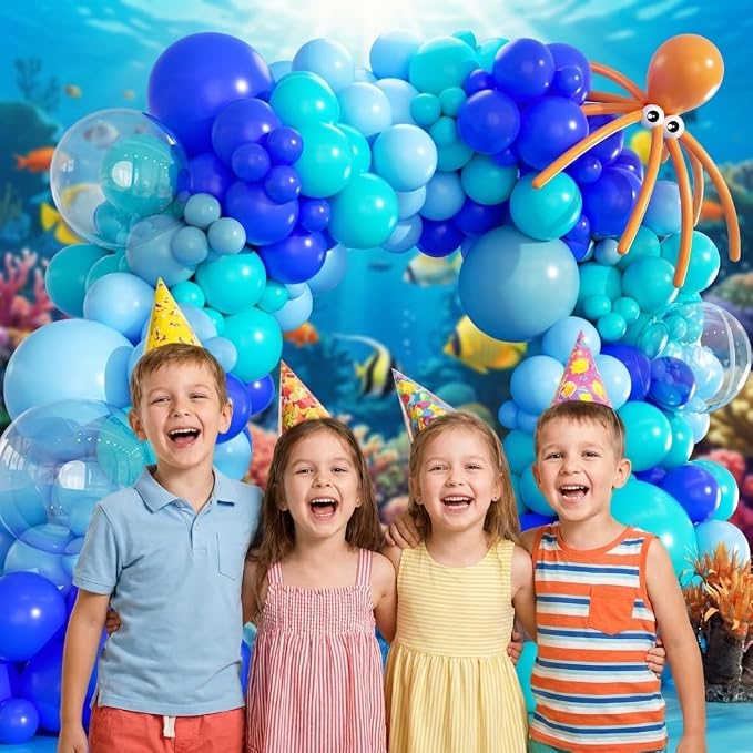 Under The Sea Balloon Arch Kit -156Pcs Blue Teal Dusty Blue Orange Long Balloon - Image 4