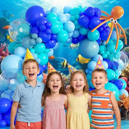 Under The Sea Balloon Arch Kit -156Pcs Blue Teal Dusty Blue Orange Long Balloon - Image 4