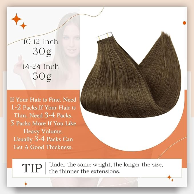 Full Shine Tape in Hair Extensions Seamless Tape ins Human Hair Extensions Color 3 Brown Hair Extension Real Human Hair 10 Inch Short 30Gram 20Pcs Soft Hair for Women Add Volume Natural