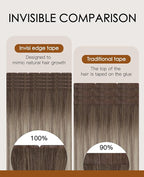 VINBAO 55g Invisi Edge Tape in Extensions Real Human Hair Balayage Ash Brown and Blonde Mixed with Ash Blonde Injected Tape in Hair Extensions Invisible 20pcs 20inch #8/60/18