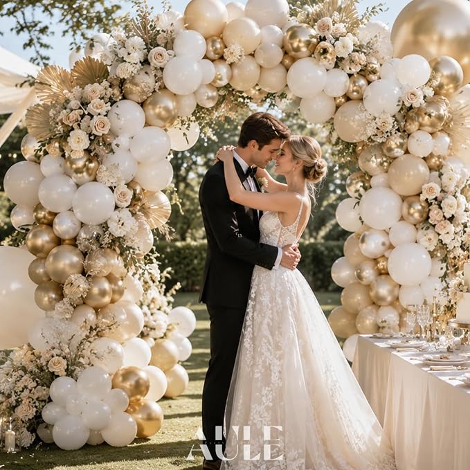 AULE 155Pcs Champagne Gold Balloon Arch Kit White Beige Balloons | Gold Balloon - Image 5