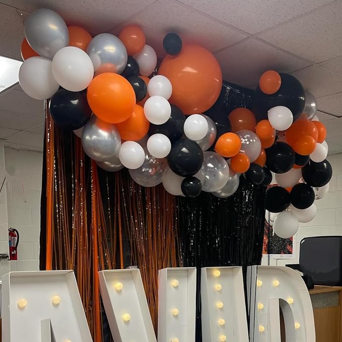 Orange Black Balloons Orange White Sliver Balloons Graduation Decorations 60pcs - Image 2