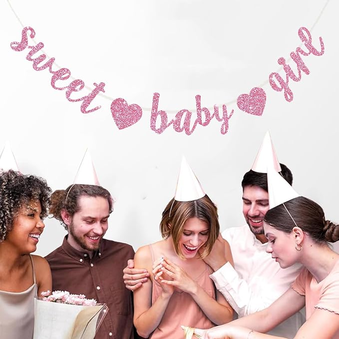 BEISHIDA Pre-Strung Glitter Pink Girl Baby Banner Baby Shower Decor | NO DIY - Image 6