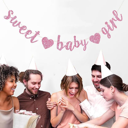 BEISHIDA Pre-Strung Glitter Pink Girl Baby Banner Baby Shower Decor | NO DIY - Image 6