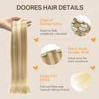 DOORES Hair Extensions Remy, Dark Blonde Highlighted Bleach Blonde 135g 18 Inch 7pcs, Thick Extensions Clip in Human Hair Natural Straight Weft Gift