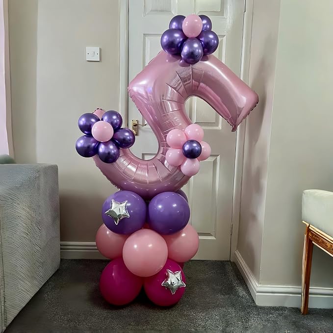 Light Pink Balloon Number 5, 40 Inch Large Self Inflating Foil Number Balloons - Image 7