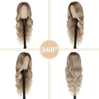 NAYOO Long Blonde Wavy Wig for Women - 26 Inch Middle Part Curly Synthetic Heat Resistant Fiber Wig for Daily Party Use (Ombre Blonde)