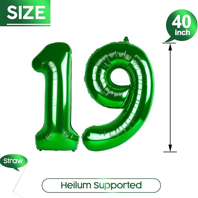 19 Balloon - Green Birthday Number Balloons, 40 Inch Decorations Men Women | - Image 5